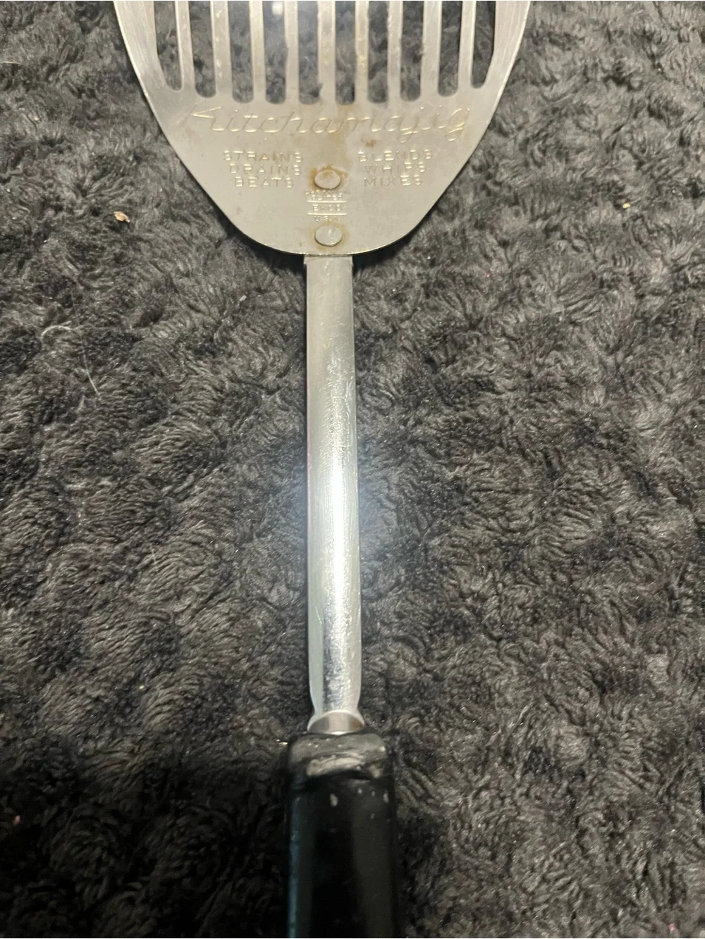 Ekco Kitchamajig Stainless Slotted Blender Whips Strainer Black Handle USA
